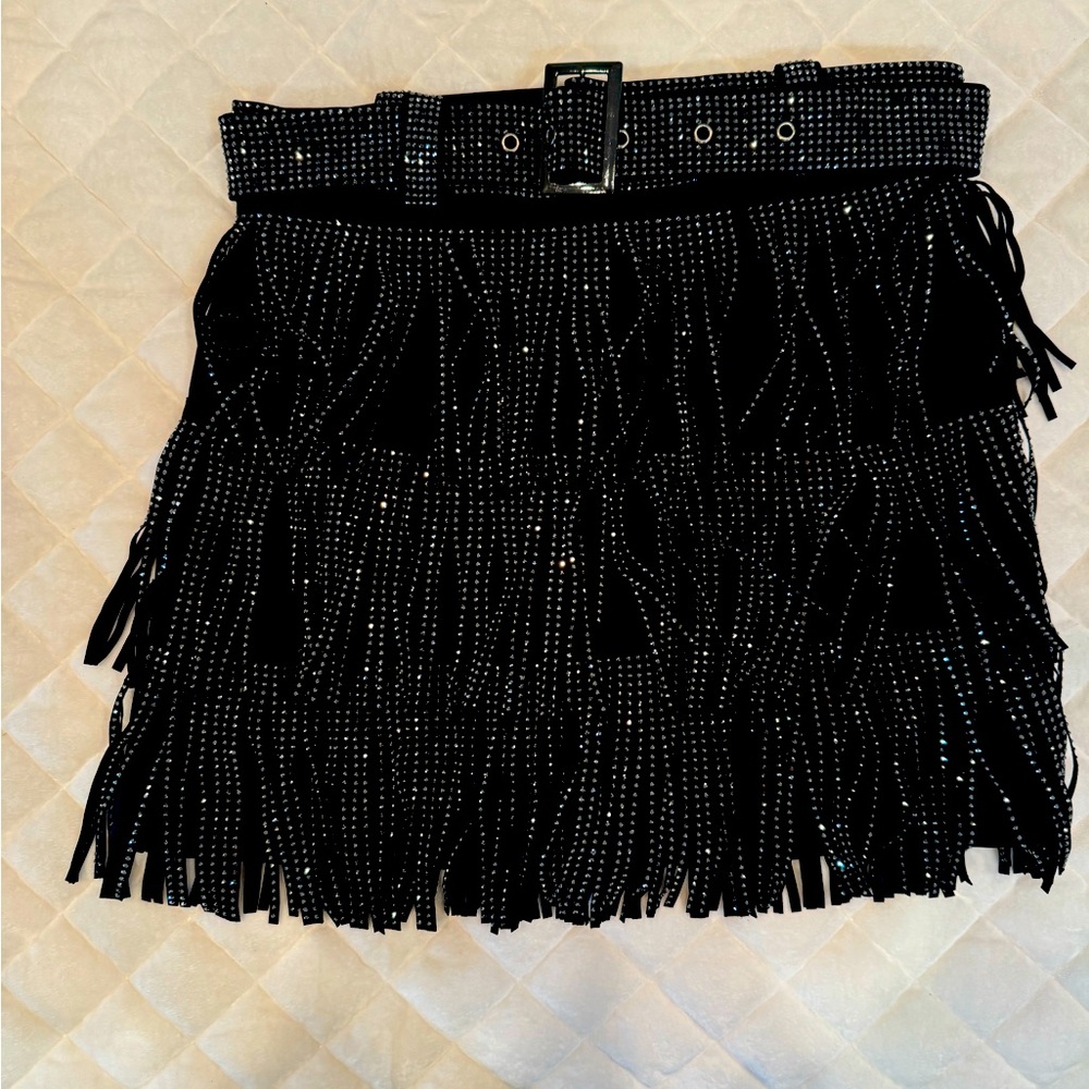 Blushing Brunette fringe skirt